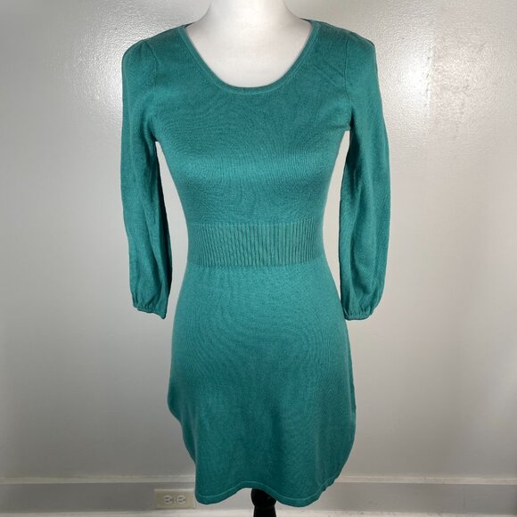 Divided Green Scoop Neck Tight Knit Fit and Flare Mini Sweater Dress 4 - Picture 2 of 13